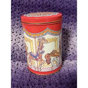 Vintage 1985 Carousel Tin/Canister Art Supply Container USA Current Inc. EUC